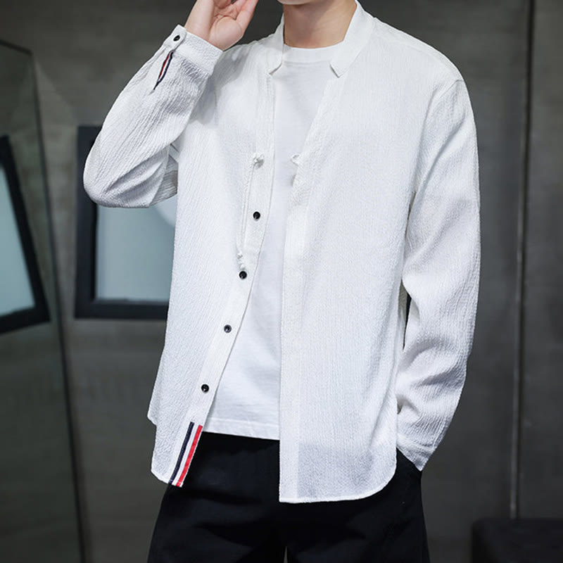 Camisa de manga larga con botones para hombre, de color liso, con estampado de Buddha Stones y caída - image 11