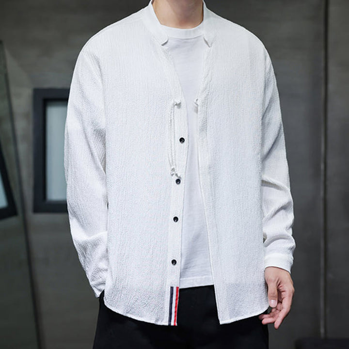 Camisa de manga larga con botones para hombre, de color liso, con estampado de Buddha Stones y caída - image 10