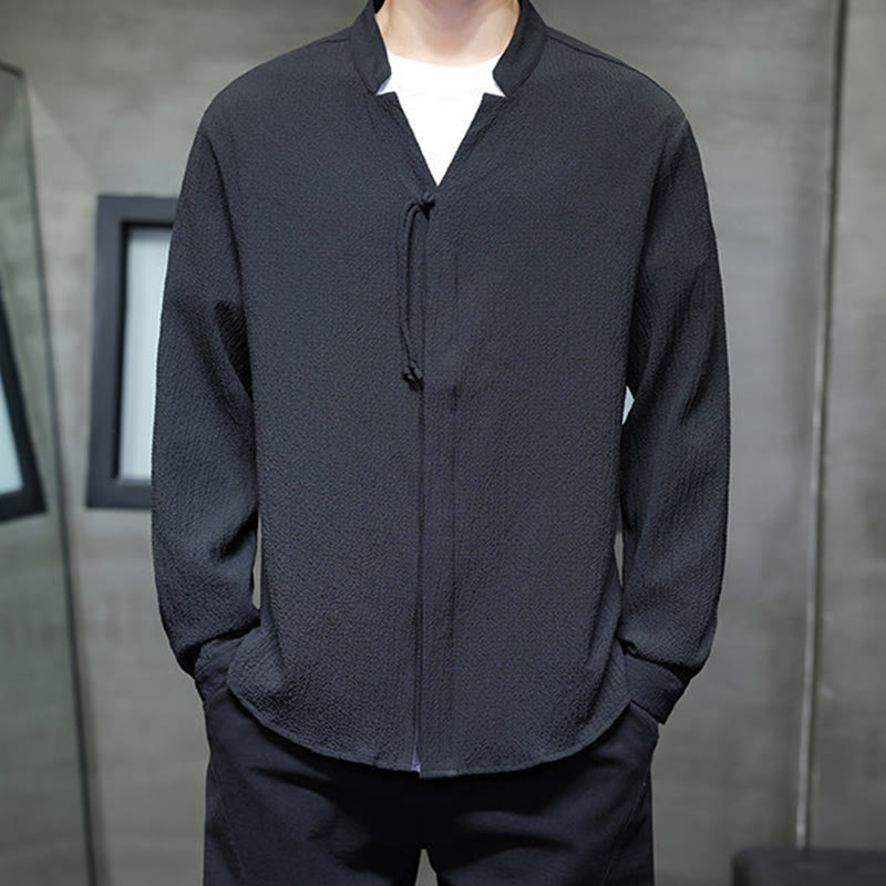 Camisa de manga larga con botones para hombre, de color liso, con estampado de Buddha Stones y caída - image 21