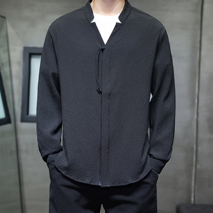 Camisa de manga larga con botones para hombre, de color liso, con estampado de Buddha Stones y caída - image 21