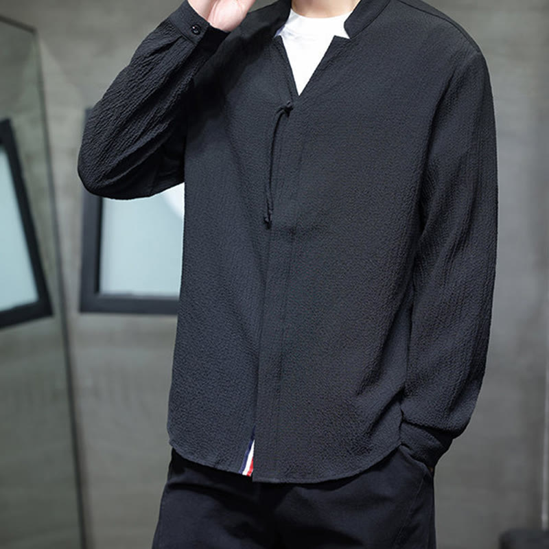 Camisa de manga larga con botones para hombre, de color liso, con estampado de Buddha Stones y caída - image 20