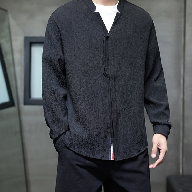 Camisa de manga larga con botones para hombre, de color liso, con estampado de Buddha Stones y caída - image 17