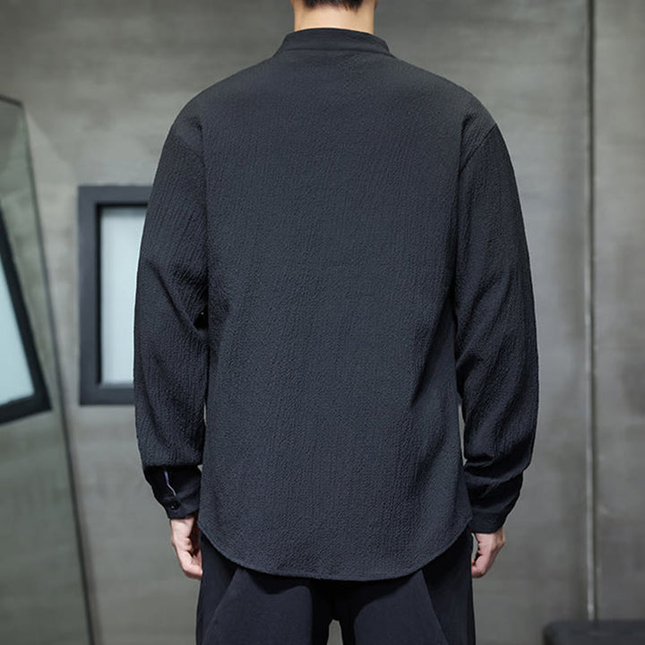 Camisa de manga larga con botones para hombre, de color liso, con estampado de Buddha Stones y caída - image 19