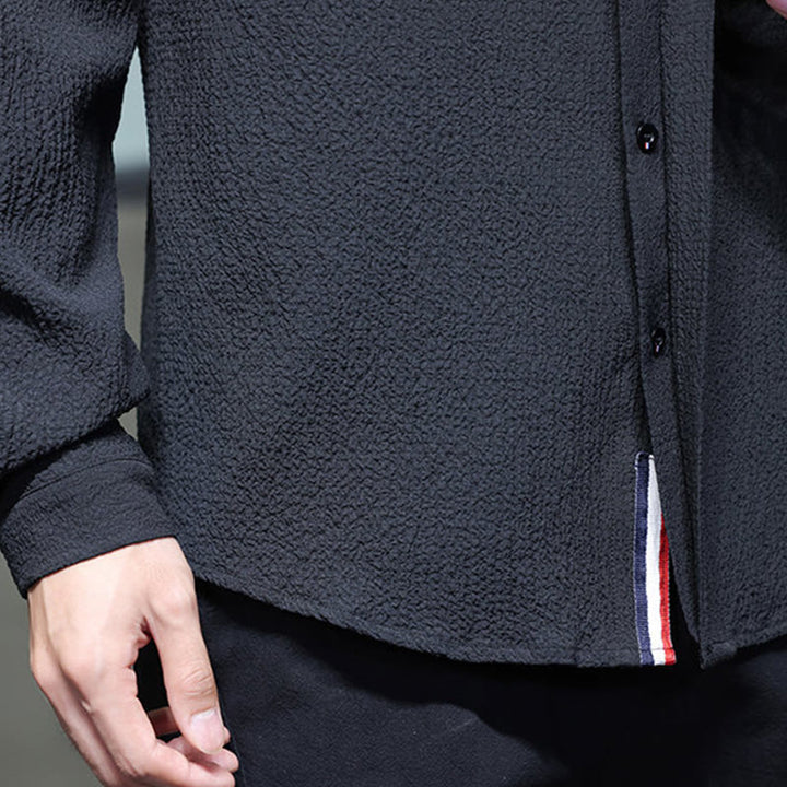 Camisa de manga larga con botones para hombre, de color liso, con estampado de Buddha Stones y caída - image 25