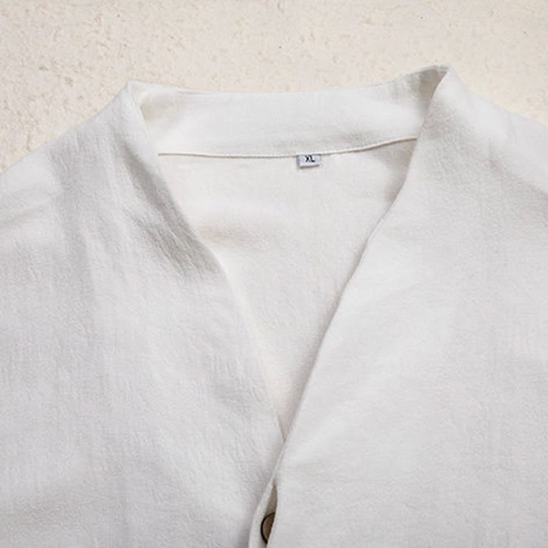 Camisa de lino de manga larga con cuello en V y Buddha Stones para hombre Ropa Zen - image 6