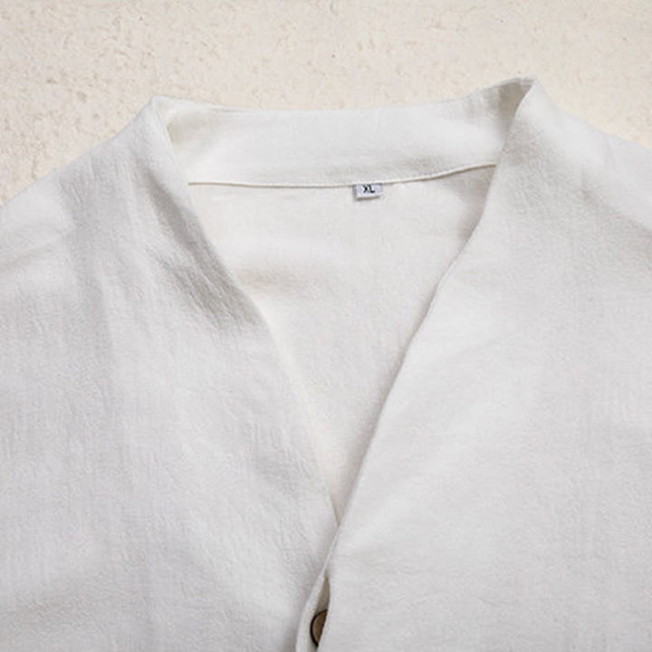 Camisa de lino de manga larga con cuello en V y Buddha Stones para hombre Ropa Zen - image 6