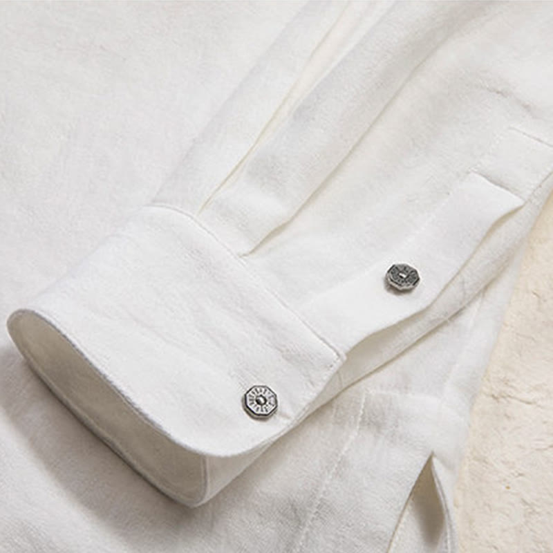 Camisa de lino de manga larga con cuello en V y Buddha Stones para hombre Ropa Zen - image 8