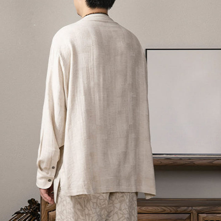 Camisa de lino de manga larga con cuello en V y Buddha Stones para hombre Ropa Zen - image 13