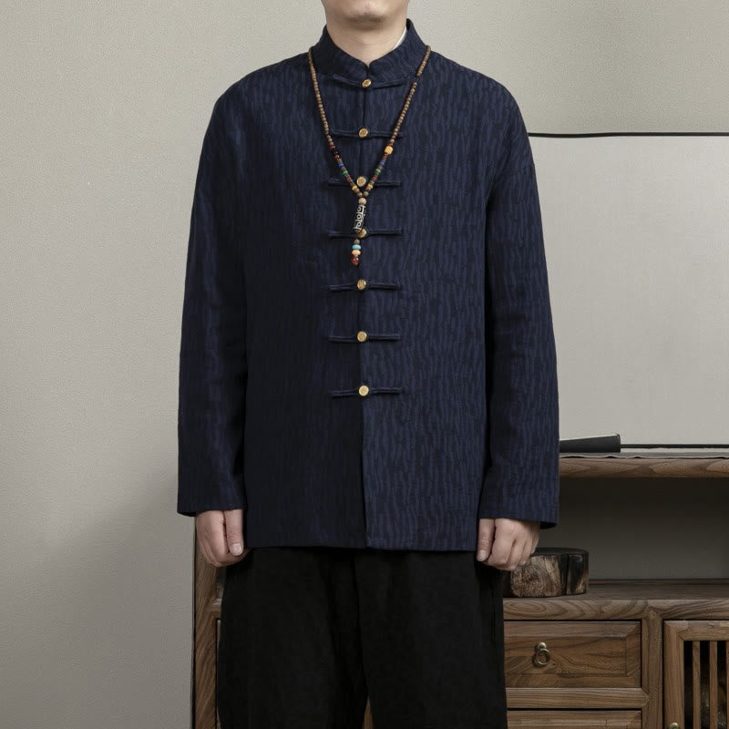 Camisa de hombre de lino jacquard con Buddha Stones