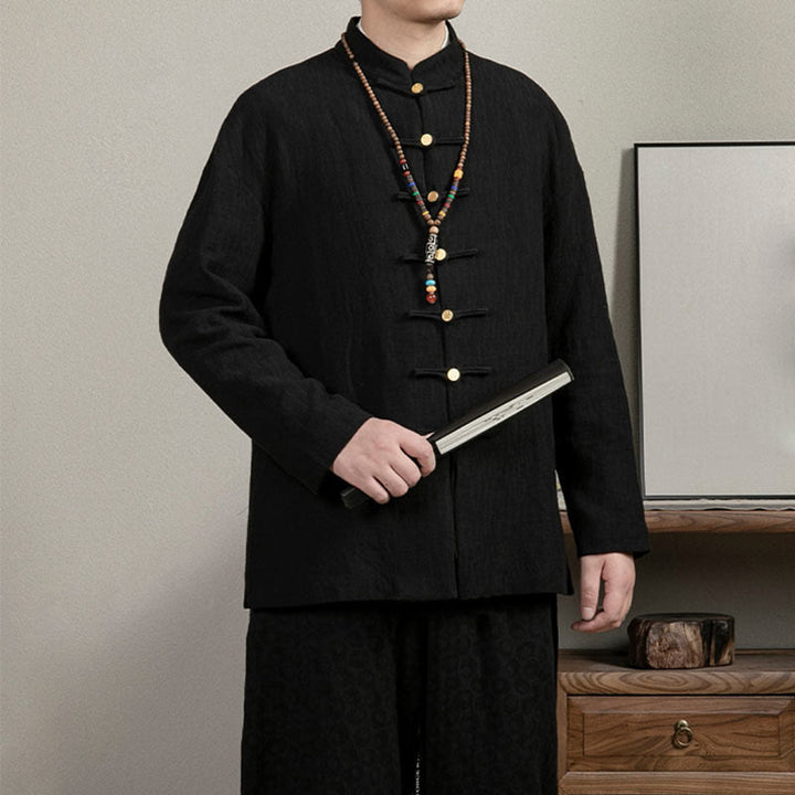 Camisa de hombre de lino jacquard con Buddha Stones