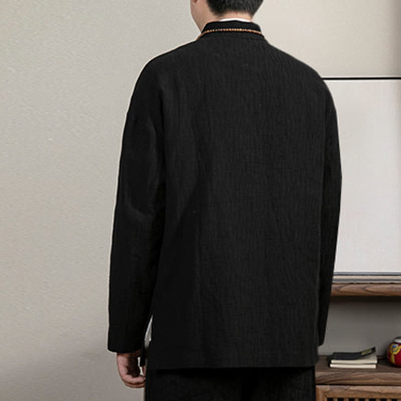 Camisa de hombre de lino jacquard con Buddha Stones