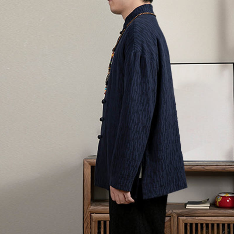 Camisa de hombre de lino jacquard con Buddha Stones