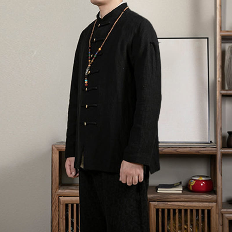 Camisa de hombre de lino jacquard con Buddha Stones