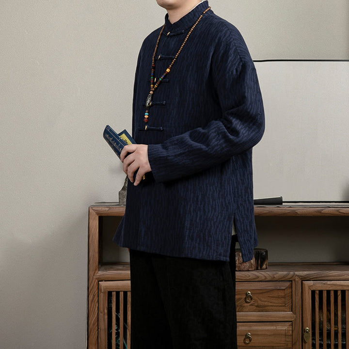 Camisa de hombre de lino jacquard con Buddha Stones