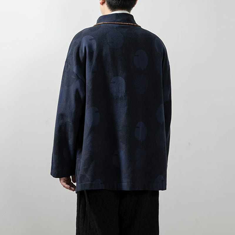 Camisa de algodón jacquard de manga larga con cuello en V y color liso para hombre con Buddha Stones