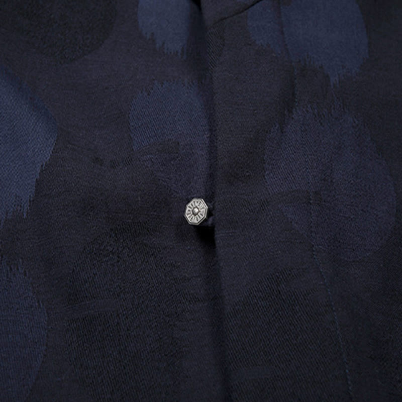 Camisa de algodón jacquard de manga larga con cuello en V y color liso para hombre con Buddha Stones