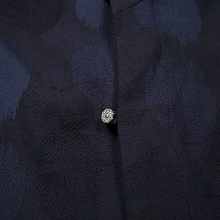 Camisa de algodón jacquard de manga larga con cuello en V y color liso para hombre con Buddha Stones