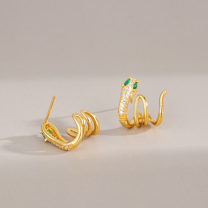 Pendientes de plata de ley 925 con Buddha Stones y forma de serpiente de ojos verdes con el año de la serpiente