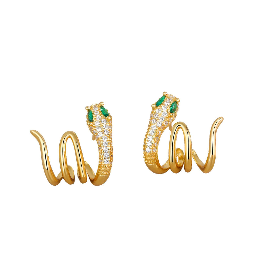 Pendientes de plata de ley 925 con Buddha Stones y forma de serpiente de ojos verdes con el año de la serpiente