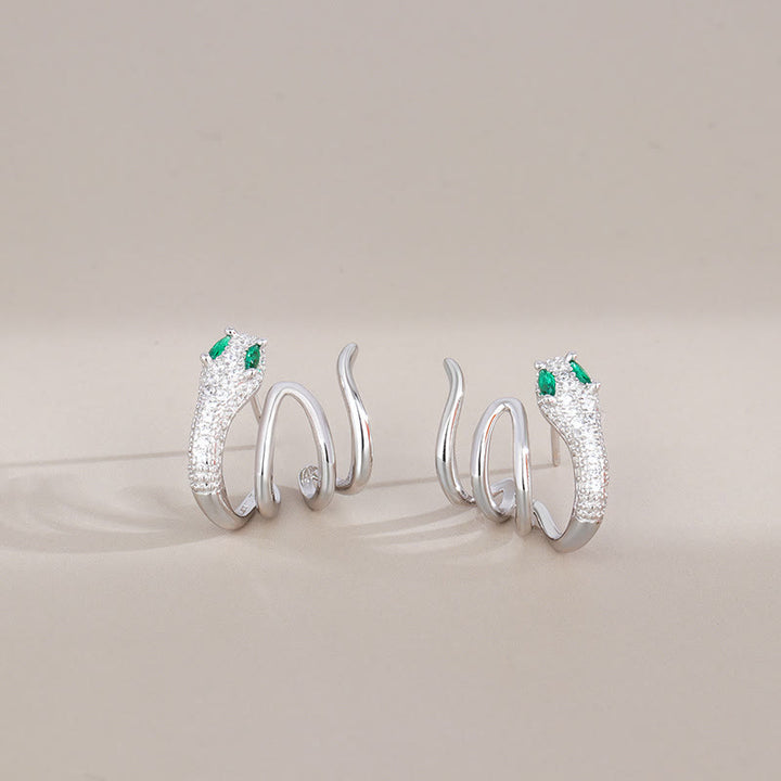 Pendientes de plata de ley 925 con Buddha Stones y forma de serpiente de ojos verdes con el año de la serpiente