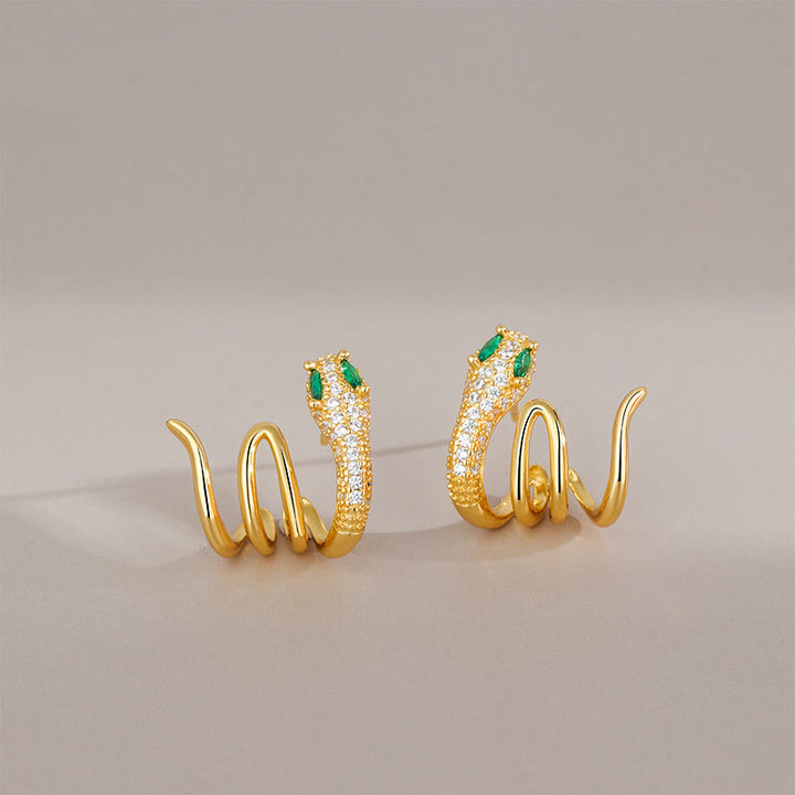 Pendientes de plata de ley 925 con Buddha Stones y forma de serpiente de ojos verdes con el año de la serpiente