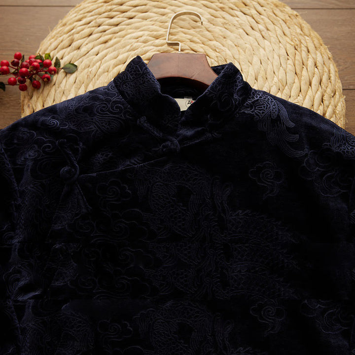 Traje chino vintage con Buddha Stones para otoño e invierno, túnica de jacquard con dragón para hombre y bolsillos - image 9