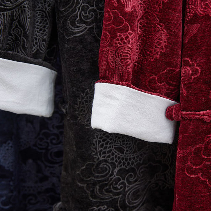 Traje chino vintage con Buddha Stones para otoño e invierno, túnica de jacquard con dragón para hombre y bolsillos - image 28