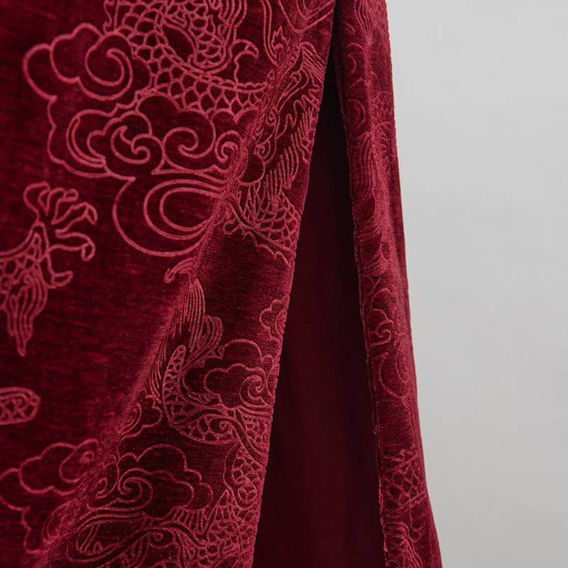 Traje chino vintage con Buddha Stones para otoño e invierno, túnica de jacquard con dragón para hombre y bolsillos