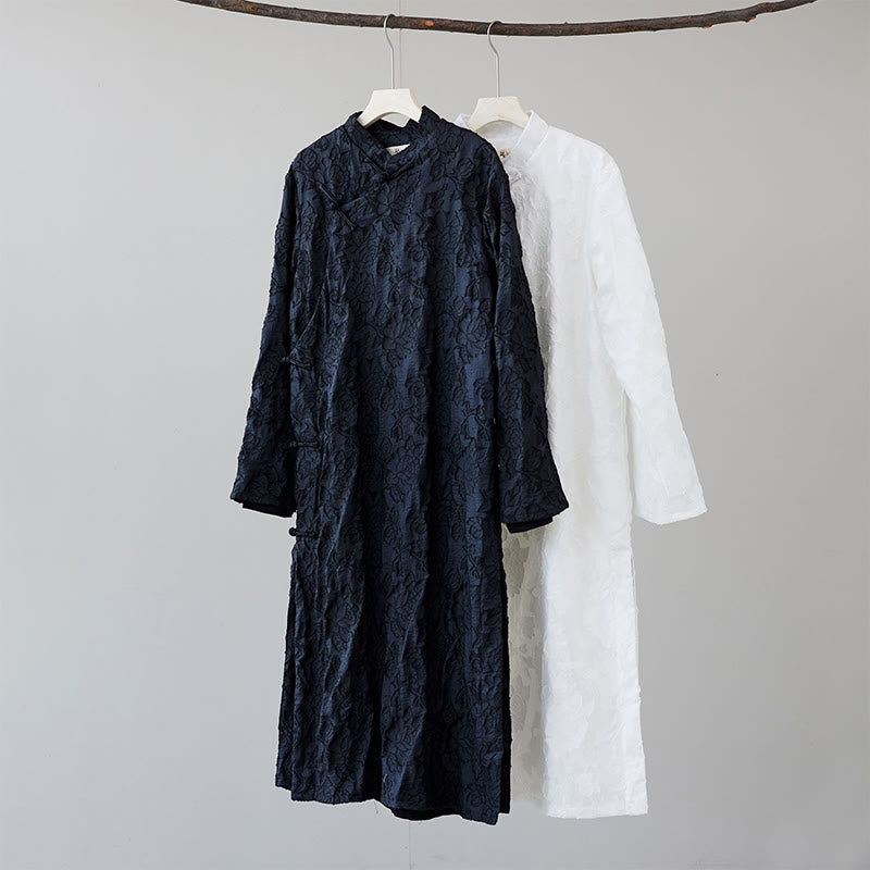 Traje Tang de algodón para hombre con peonías rosas y botones de rana chinas y Buddha Stones