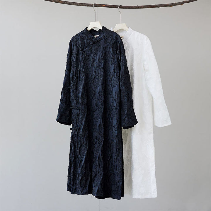 Traje Tang de algodón para hombre con peonías rosas y botones de rana chinas y Buddha Stones