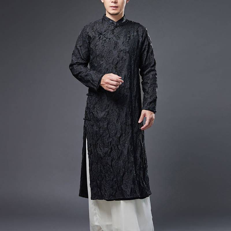 Traje Tang de algodón para hombre con peonías rosas y botones de rana chinas y Buddha Stones