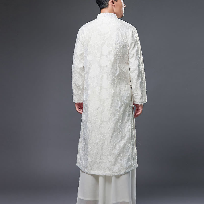 Traje Tang de algodón para hombre con peonías rosas y botones de rana chinas y Buddha Stones