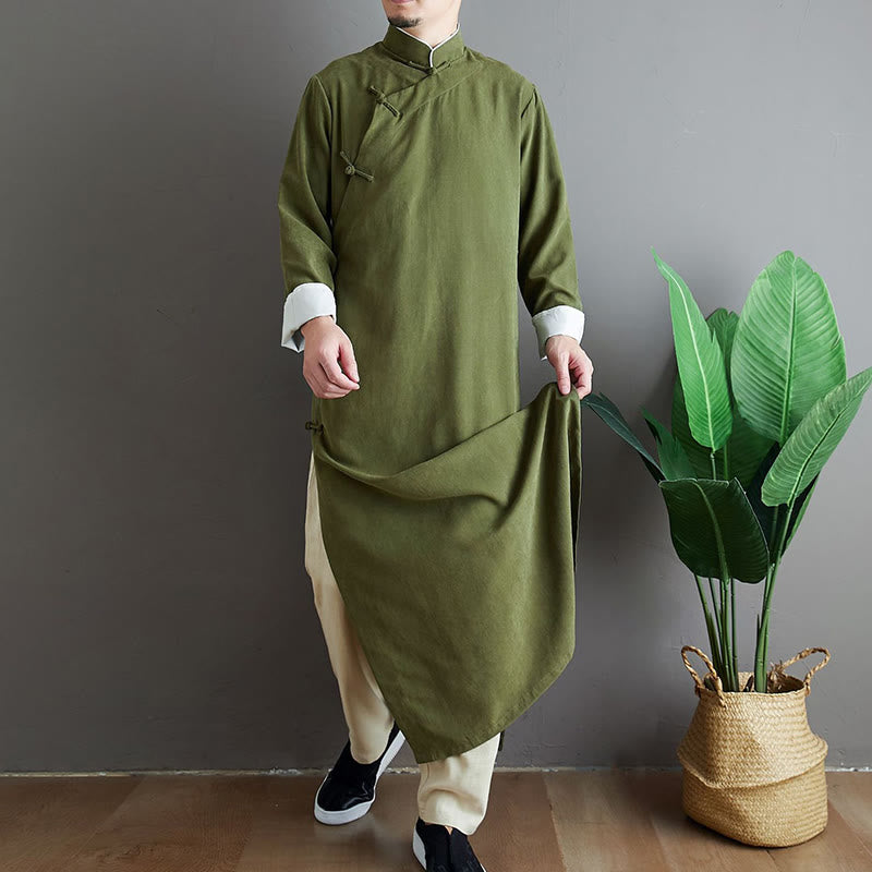 Traje Tang de algodón con botones de rana y color sólido para hombre, con Buddha Stones y caída