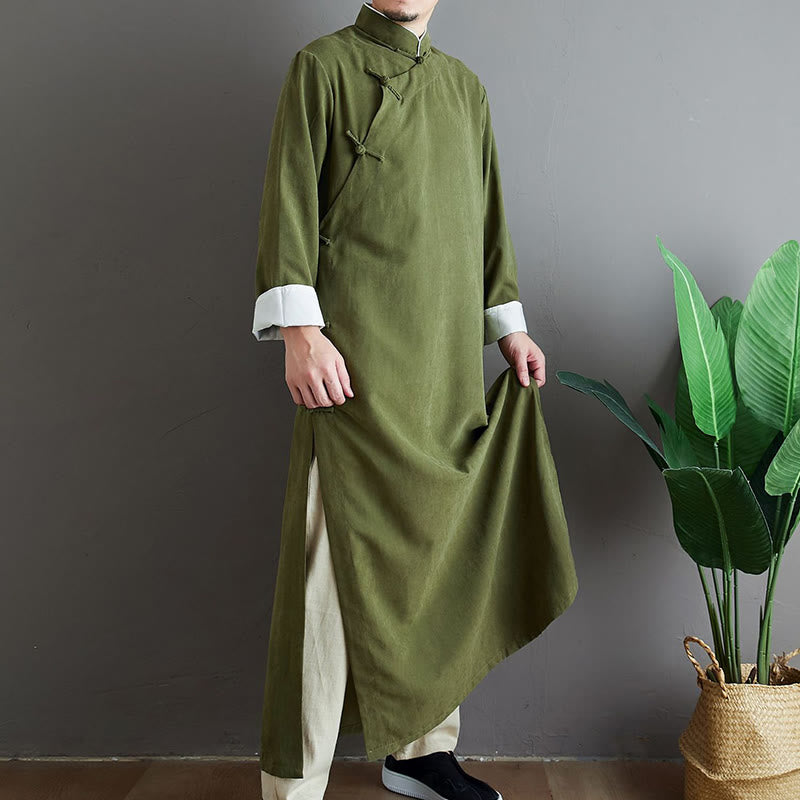 Traje Tang de algodón con botones de rana y color sólido para hombre, con Buddha Stones y caída