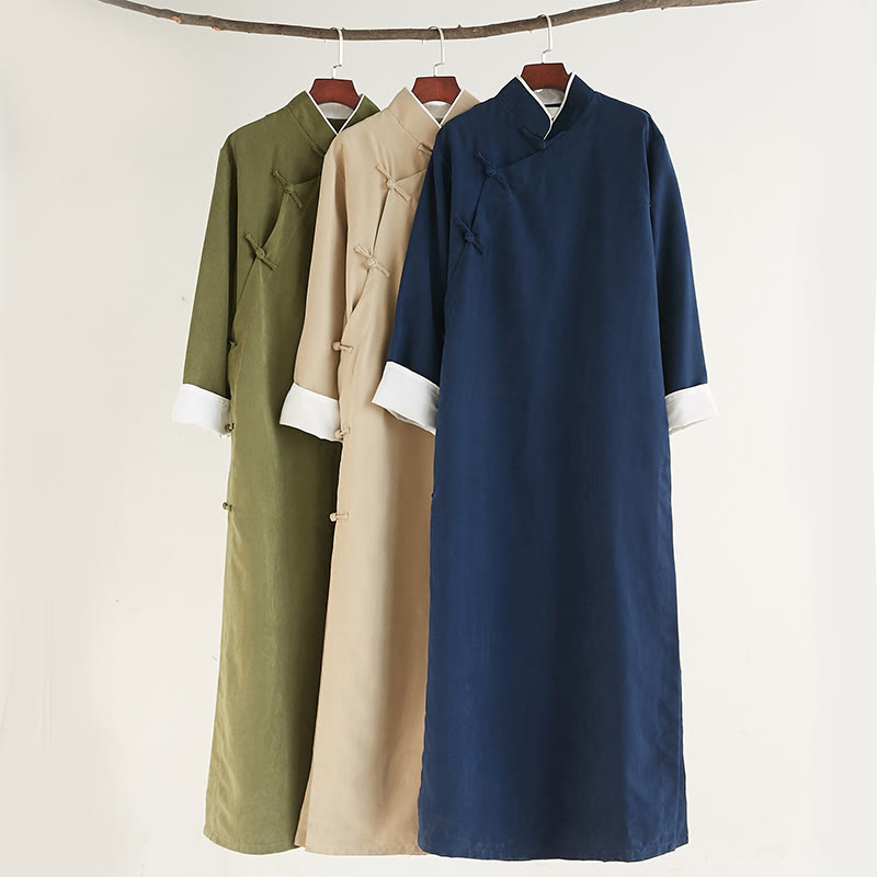 Bata de traje Tang para hombre con botones de rana, color liso, con estampado de Buddha Stones y estampado otoñal. - image 1