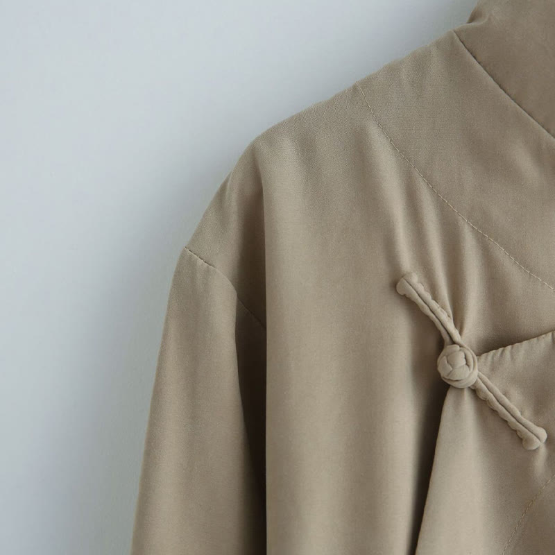 Traje Tang de algodón con botones de rana y color sólido para hombre, con Buddha Stones y caída