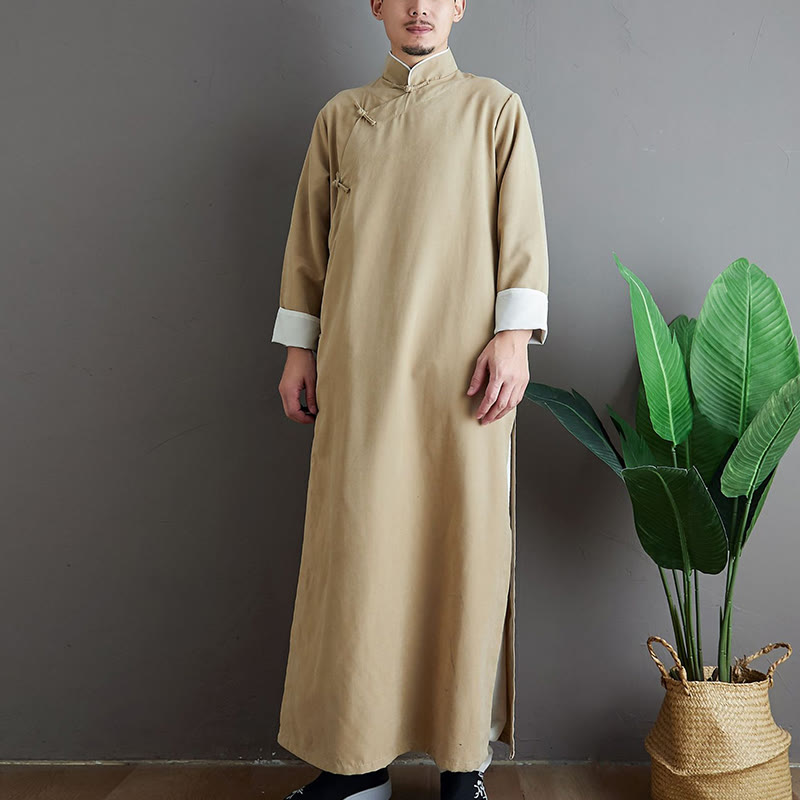 Traje Tang de algodón con botones de rana y color sólido para hombre, con Buddha Stones y caída - Mocasín - US/UK/AU38, EU48 (XL) - image 9