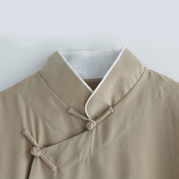 Traje Tang de algodón con botones de rana y color sólido para hombre, con Buddha Stones y caída