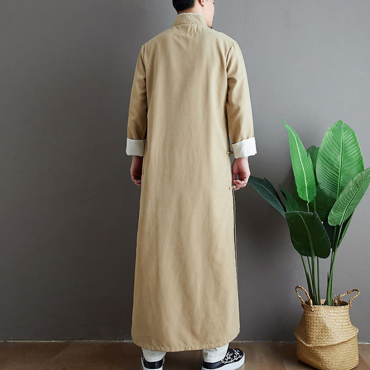 Traje Tang de algodón con botones de rana y color sólido para hombre, con Buddha Stones y caída