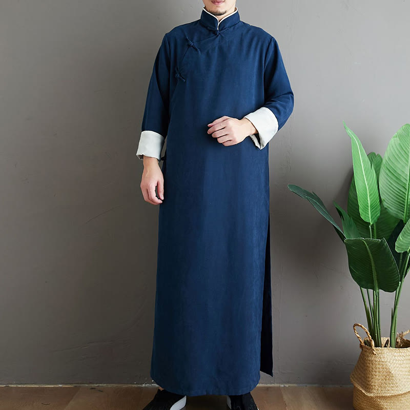 Traje Tang de algodón con botones de rana y color sólido para hombre, con Buddha Stones y caída