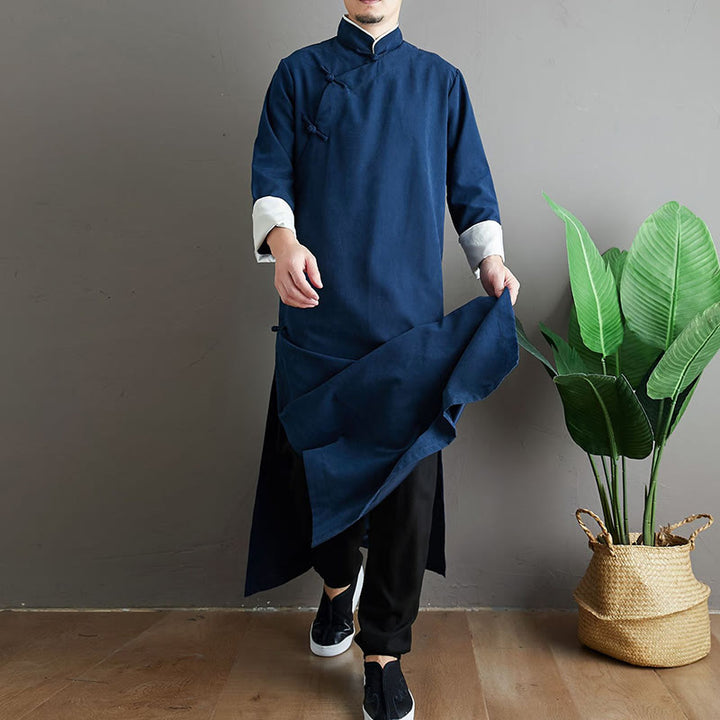 Bata de traje Tang para hombre con botones de rana, color liso, con estampado de Buddha Stones y estampado otoñal. - image 23