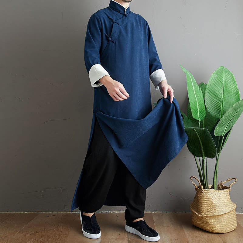 Traje Tang de algodón con botones de rana y color sólido para hombre, con Buddha Stones y caída - image 26