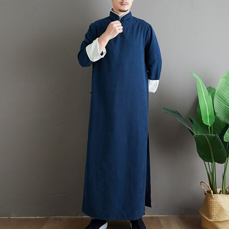 Traje Tang de algodón con botones de rana y color sólido para hombre, con Buddha Stones y caída