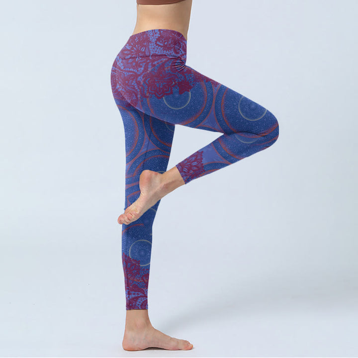 Leggings de fitness para gimnasio con estampado de flores de mandala, brújula morada y Buddha Stones, pantalones de yoga para mujer - image 3