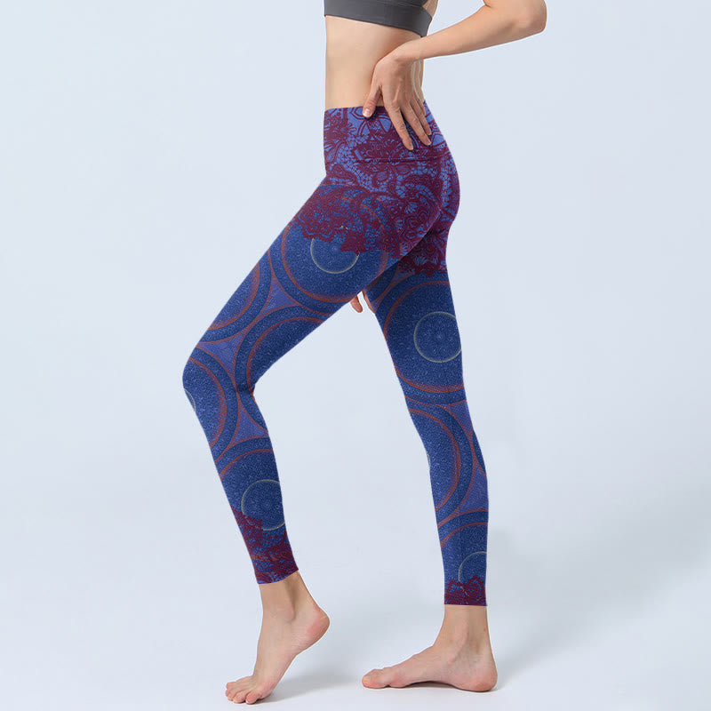 Leggings de fitness para gimnasio con estampado de flores de mandala, brújula morada y Buddha Stones, pantalones de yoga para mujer - image 2