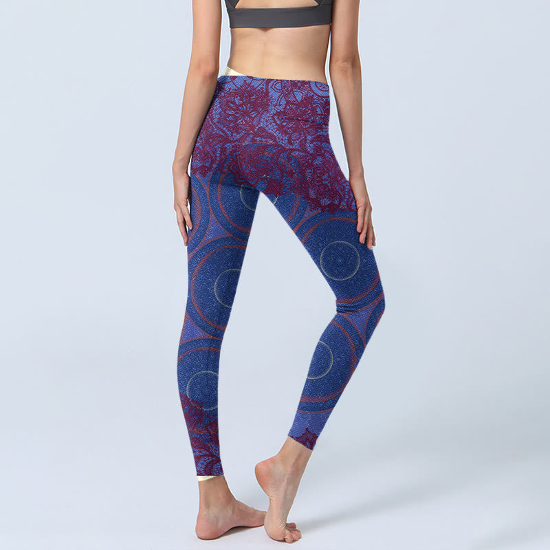 Leggings de fitness para gimnasio con estampado de flores de mandala, brújula morada y Buddha Stones, pantalones de yoga para mujer - image 4