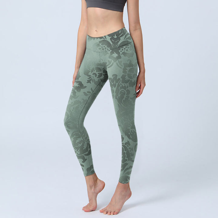 Leggings deportivos con estampado de hojas y flores informales y Buddha Stones para mujer - Verde mar oscuro - US18，UK/AU22，EU50 (4XL) - image 0