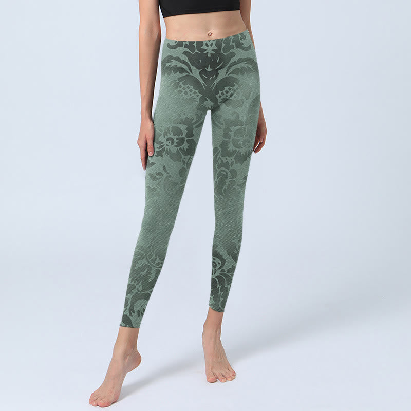 Leggings deportivos con estampado de hojas y flores informales y Buddha Stones para mujer - image 5