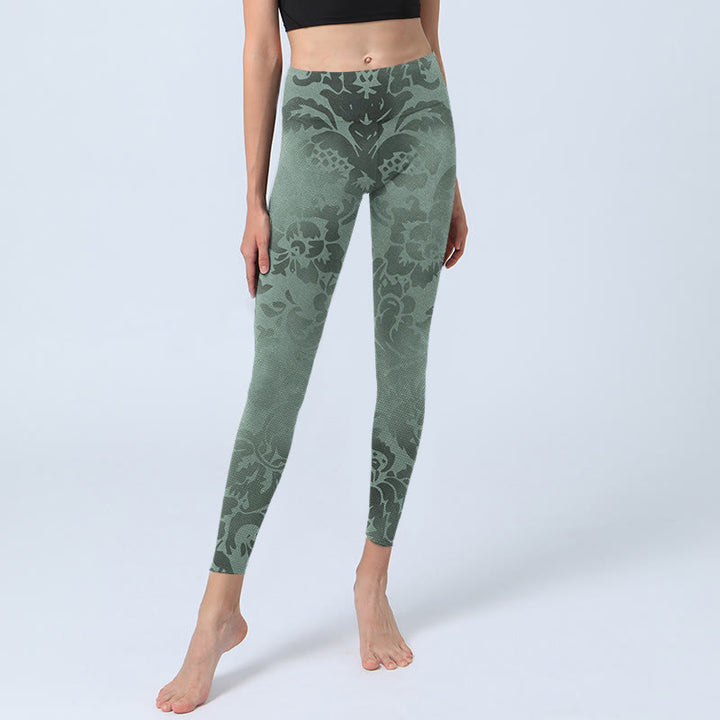 Leggings deportivos con estampado de hojas y flores informales y Buddha Stones para mujer - image 5