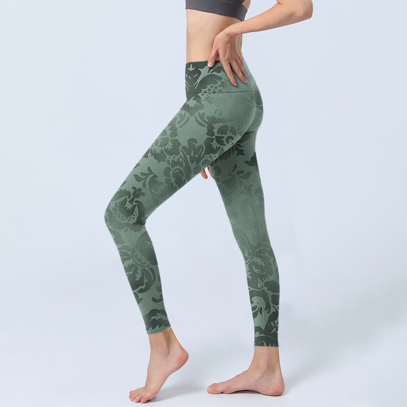 Leggings deportivos con estampado de hojas y flores informales y Buddha Stones para mujer - image 2